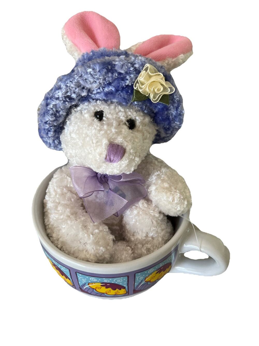 Vintage Dan Dee Coffee Soup Mug Tea Cup with Plush Bunny Gift Set Easter Spring